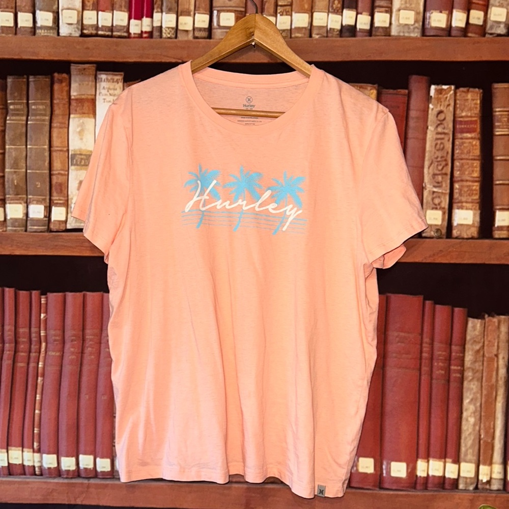 Hurley Women XL Coral Palm Tree Graphic Surf Beach T Shirt